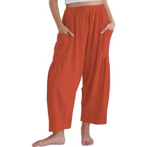 Noomelfish Girls Linen Wide Leg Pants Cute Loose Palazzo Harem Trouser with Pockets (5-12 Years)(Brick Red)