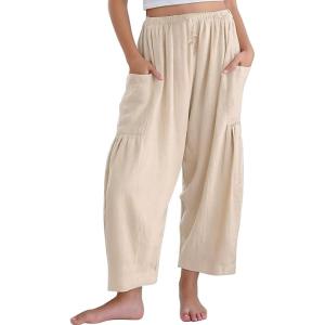 Noomelfish Girls Linen Wide Leg Pants Cute Loose Palazzo Harem Trouser with Pockets (5-12 Years)(Khaki)