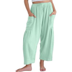 Noomelfish Girls Linen Wide Leg Pants Cute Loose Palazzo Harem Trouser with Pockets (5-12 Years)(Light Green)