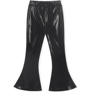 Noomelfish Girls Metallic Flare Leggings Pants Kids Yoga Disco Dance Bell Bottoms (5-12 Years)(Black)
