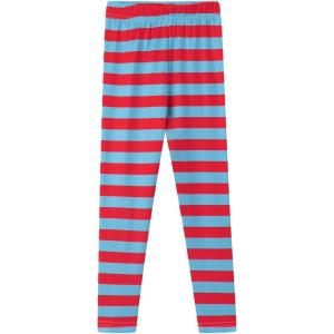 Noomelfish Girls Printed Leggings Soft Full Length Stretch Pants (4-12 Years)(Blue and Red Striped)