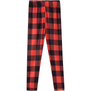 Noomelfish Girls Printed Leggings Soft Full Length Stretch Pants (4-12 Years)(Buffalo Plaid Red)