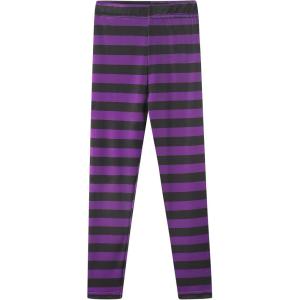 Noomelfish Girls Printed Leggings Soft Full Length Stretch Pants (4-12 Years)(Purple and Black Striped)