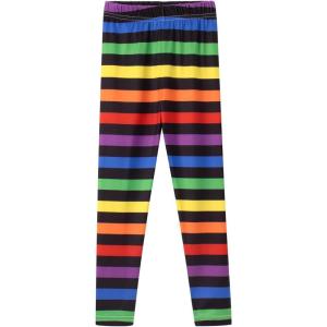 Noomelfish Girls Printed Leggings Soft Full Length Stretch Pants (4-12 Years)(Rainbow Striped)