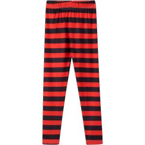 Noomelfish Girls Printed Leggings Soft Full Length Stretch Pants (4-12 Years)(Red and Black Striped)