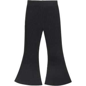 Noomelfish Girls Ribbed Flared Pants Cotton Ruffle Leggings Bell Bottoms (4-12 Years)(Black)