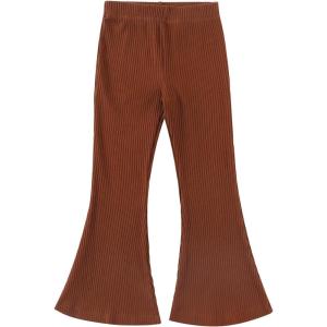 Noomelfish Girls Ribbed Flared Pants Cotton Ruffle Leggings Bell Bottoms (4-12 Years)(Brown)