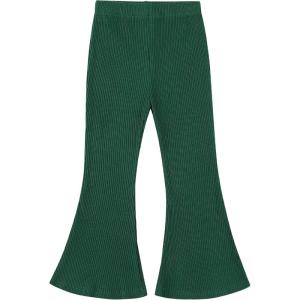 Noomelfish Girls Ribbed Flared Pants Cotton Ruffle Leggings Bell Bottoms (4-12 Years)(Dark Green)