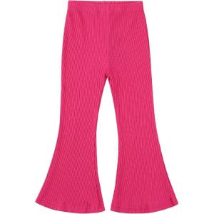 Noomelfish Girls Ribbed Flared Pants Cotton Ruffle Leggings Bell Bottoms (4-12 Years)(Hot Pink)