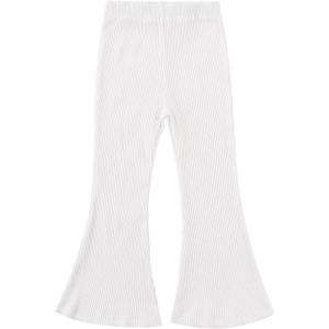 Noomelfish Girls Ribbed Flared Pants Cotton Ruffle Leggings Bell Bottoms (4-12 Years)(White)