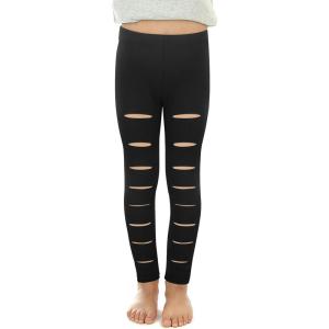 Noomelfish Girls Ripped Leggings Stretch Cutout Distressed Yoga Pants(5-12 Years)(Black)