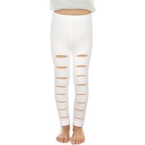 Noomelfish Girls Ripped Leggings Stretch Cutout Distressed Yoga Pants(5-12 Years)(White)