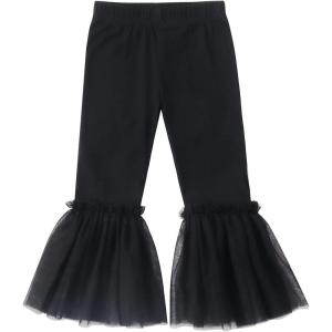 Noomelfish Girls Ruffle Leggings Tulle Bell Bottoms Flare Pants Trousers (3-10 Years)(Black)