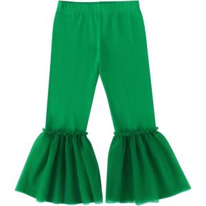 Noomelfish Girls Ruffle Leggings Tulle Bell Bottoms Flare Pants Trousers (3-10 Years)(Green)