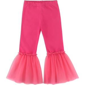 Noomelfish Girls Ruffle Leggings Tulle Bell Bottoms Flare Pants Trousers (3-10 Years)(Hot Pink)