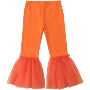 Noomelfish Girls Ruffle Leggings Tulle Bell Bottoms Flare Pants Trousers (3-10 Years)(Orange)