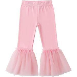 Noomelfish Girls Ruffle Leggings Tulle Bell Bottoms Flare Pants Trousers (3-10 Years)(Pink)