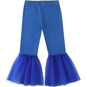 Noomelfish Girls Ruffle Leggings Tulle Bell Bottoms Flare Pants Trousers (3-10 Years)(Royal Blue)
