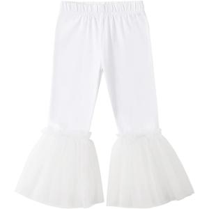 Noomelfish Girls Ruffle Leggings Tulle Bell Bottoms Flare Pants Trousers (3-10 Years)(White)