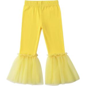 Noomelfish Girls Ruffle Leggings Tulle Bell Bottoms Flare Pants Trousers (3-10 Years)(Yellow)