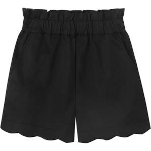Noomelfish Girls Scalloped Stretch Twill Pull On Shorts with Pockets (5-12 Years)(Black)