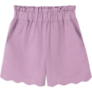 Noomelfish Girls Scalloped Stretch Twill Pull On Shorts with Pockets (5-12 Years)(Light Purple)