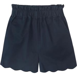 Noomelfish Girls Scalloped Stretch Twill Pull On Shorts with Pockets (5-12 Years)(Navy Blue)