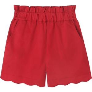 Noomelfish Girls Scalloped Stretch Twill Pull On Shorts with Pockets (5-12 Years)(Red)