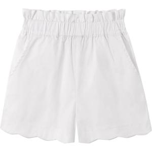 Noomelfish Girls Scalloped Stretch Twill Pull On Shorts with Pockets (5-12 Years)(White)