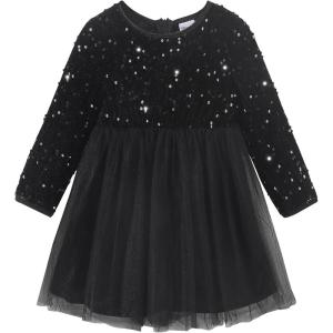 Noomelfish Girls Sequin Velvet Tutu Dress Toddler Tulle Sparkly Long Sleeve Fall Winter Party Dresses (3-8 Years)(Black)