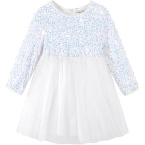 Noomelfish Girls Sequin Velvet Tutu Dress Toddler Tulle Sparkly Long Sleeve Fall Winter Party Dresses (3-8 Years)(White)