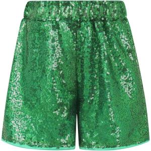 Noomelfish Girls Sparkly Sequin Shorts Elastic Waist Glitter Party Dance Short Pants (5-12 Years)(Green)