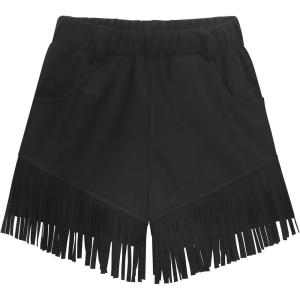 Noomelfish Kids Faux Suede Fringe Shorts Tassel Cowgirl Outfits with Pockets (5-12 Years)(Black)