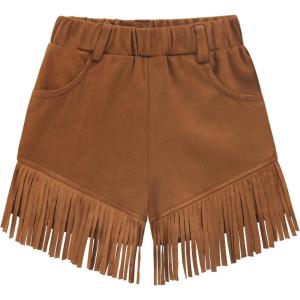 Noomelfish Kids Faux Suede Fringe Shorts Tassel Cowgirl Outfits with Pockets (5-12 Years)(Brown)
