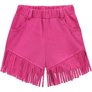Noomelfish Kids Faux Suede Fringe Shorts Tassel Cowgirl Outfits with Pockets (5-12 Years)(Hot Pink)