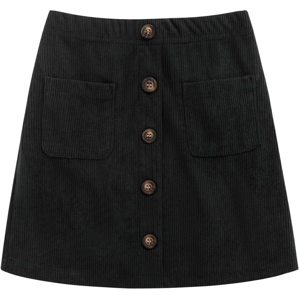 imageNoomelfish Girl Corduroy Skirts Kids Fall Winter Button Mini Skirt with Pockets 512 YearsBlack