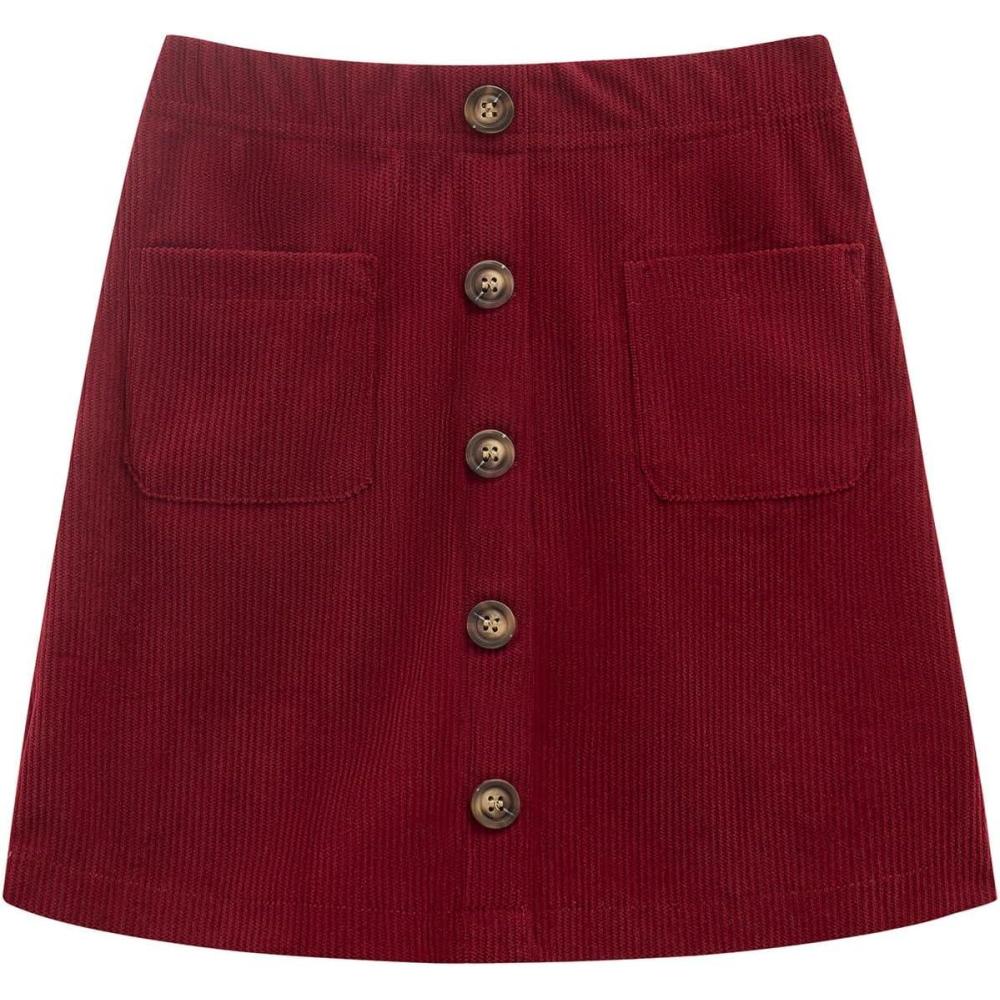 imageNoomelfish Girl Corduroy Skirts Kids Fall Winter Button Mini Skirt with Pockets 512 YearsBurgundy