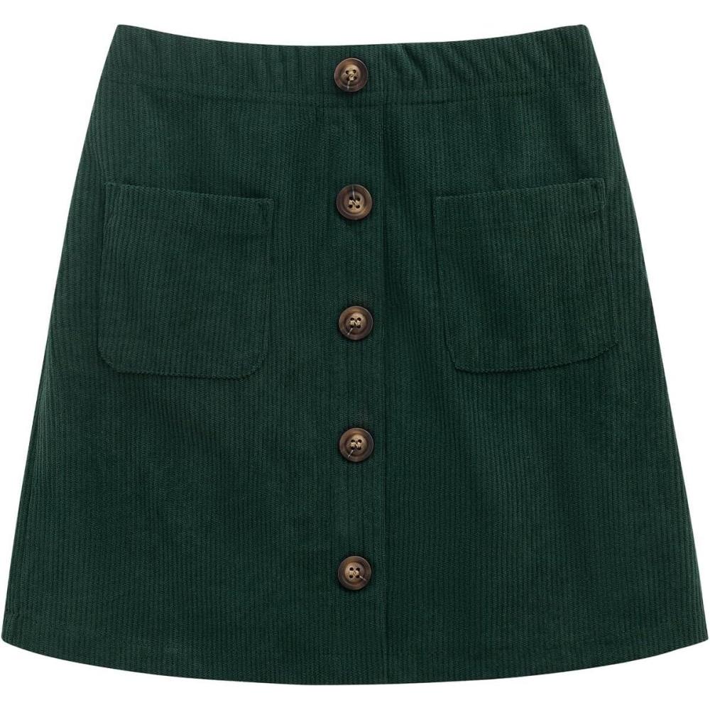 imageNoomelfish Girl Corduroy Skirts Kids Fall Winter Button Mini Skirt with Pockets 512 YearsDark Green