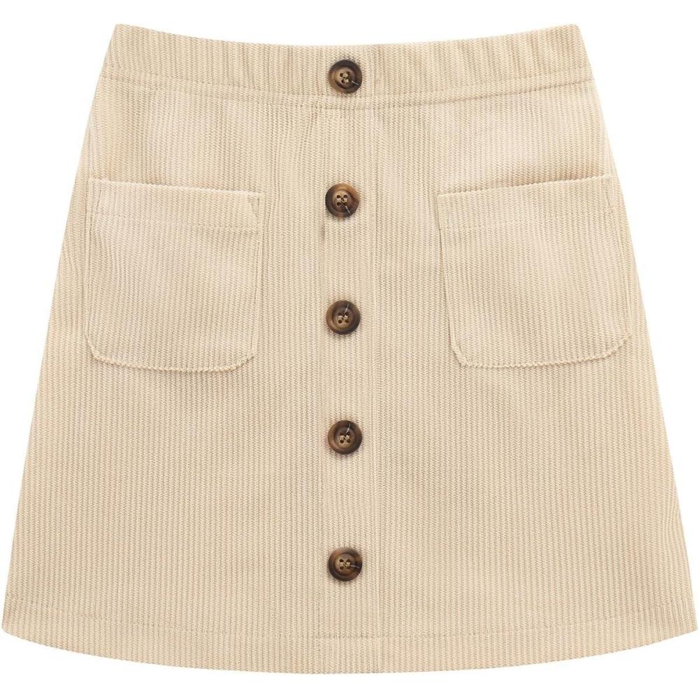 imageNoomelfish Girl Corduroy Skirts Kids Fall Winter Button Mini Skirt with Pockets 512 YearsKhaki