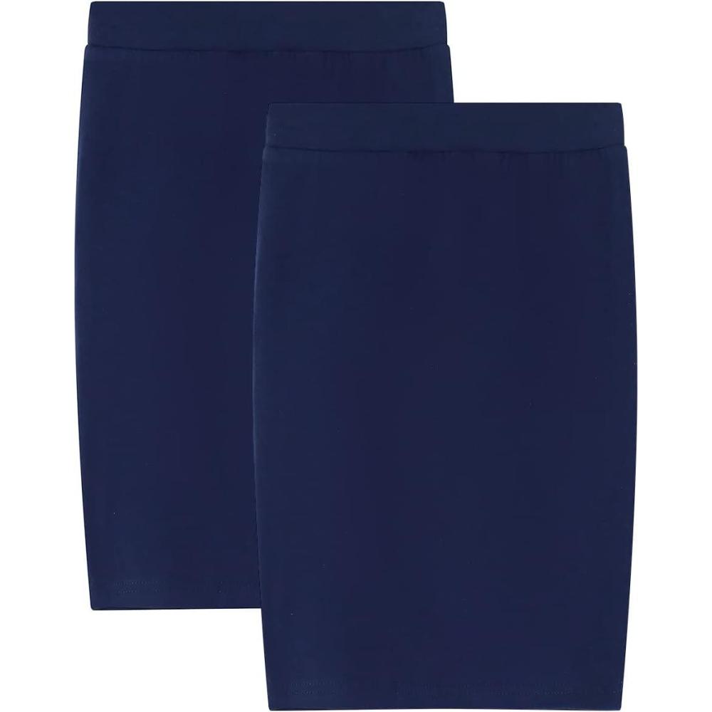 imageNoomelfish Girls 2 Pack Knee Length Pencil Skirts Plain Stretch Cotton Modest Skirt 514 YearsNavy Blue 2 Pack