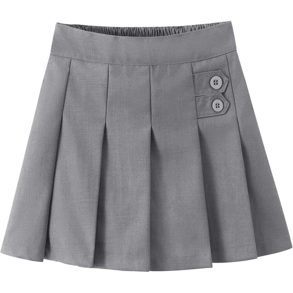imageNoomelfish Girls Button Pleated Scooter Skirt School Uniform Skort 512 YearsGrey