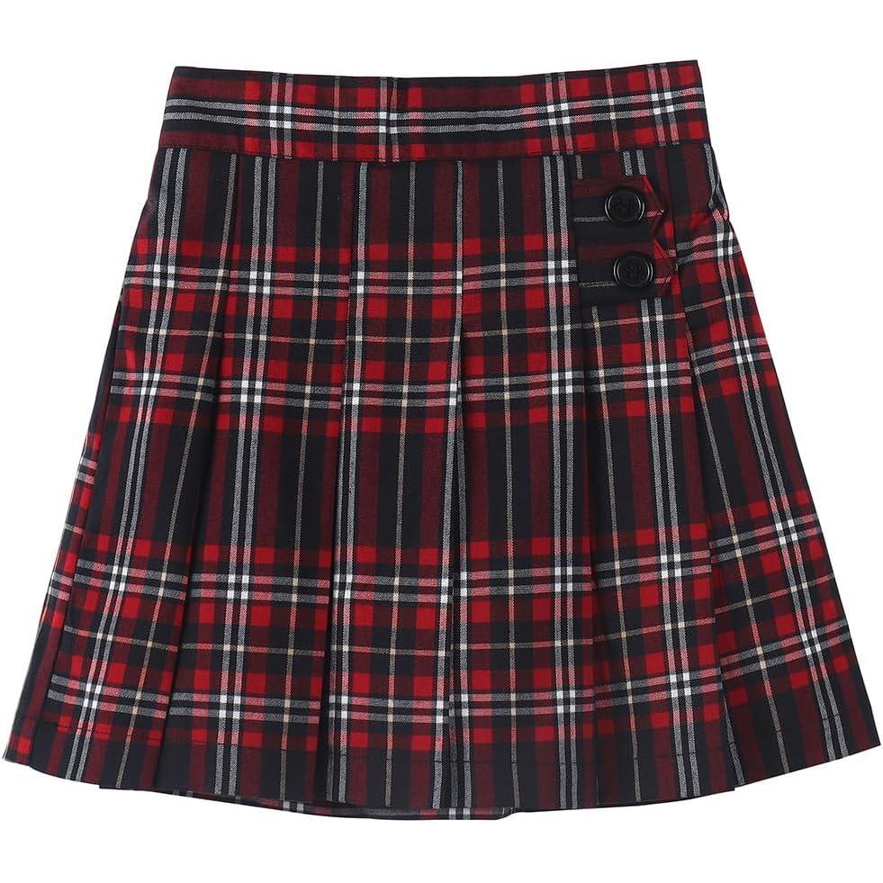 imageNoomelfish Girls Button Pleated Scooter Skirt School Uniform Skort 512 YearsRed Plaid
