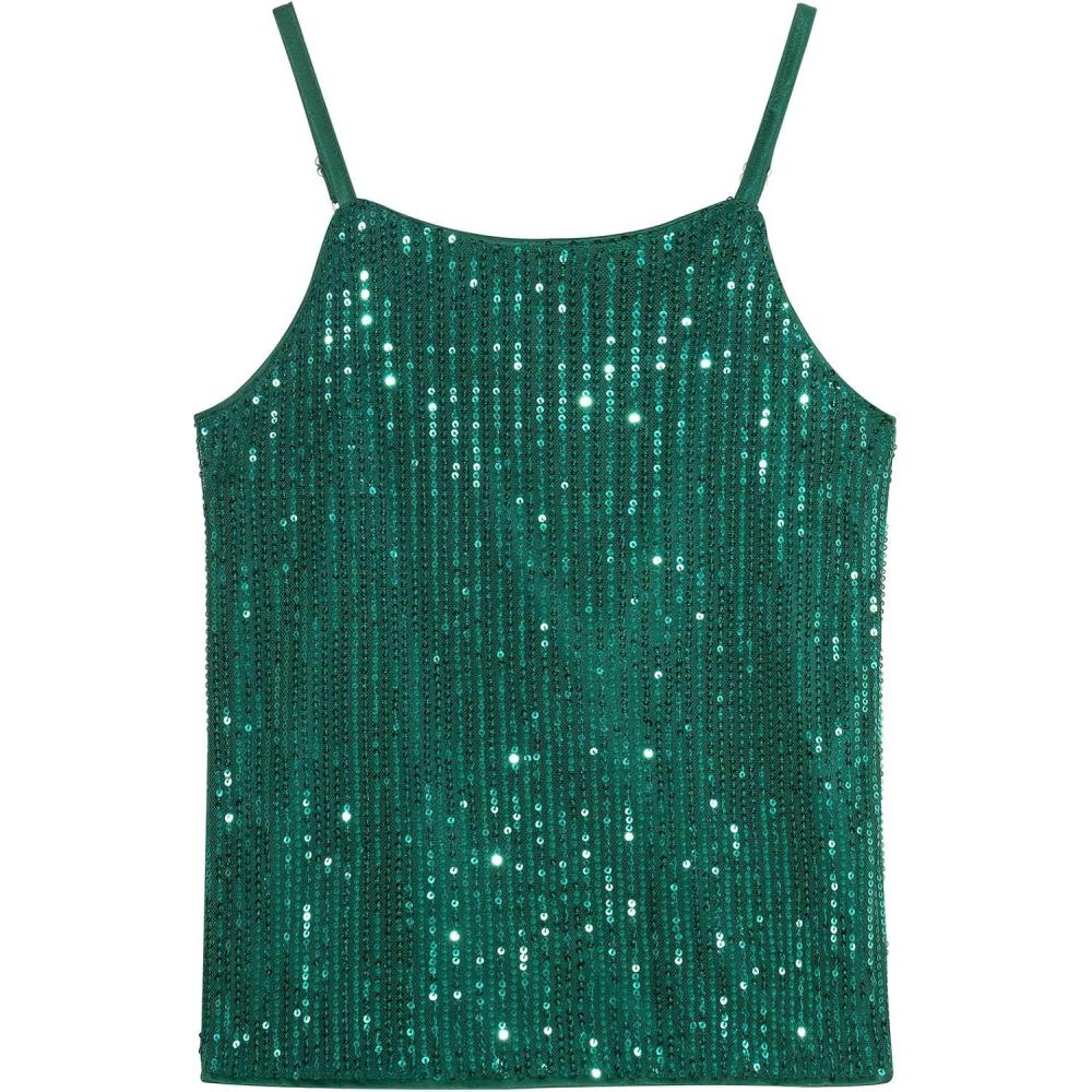imageNoomelfish Girls Camisole Sequin Tank Tops Sparkly Glitter Cami Dance Sleeveless Shirt 512 YearsDark Green