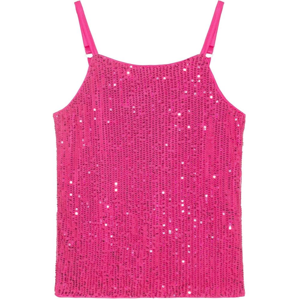 imageNoomelfish Girls Camisole Sequin Tank Tops Sparkly Glitter Cami Dance Sleeveless Shirt 512 YearsHot Pink