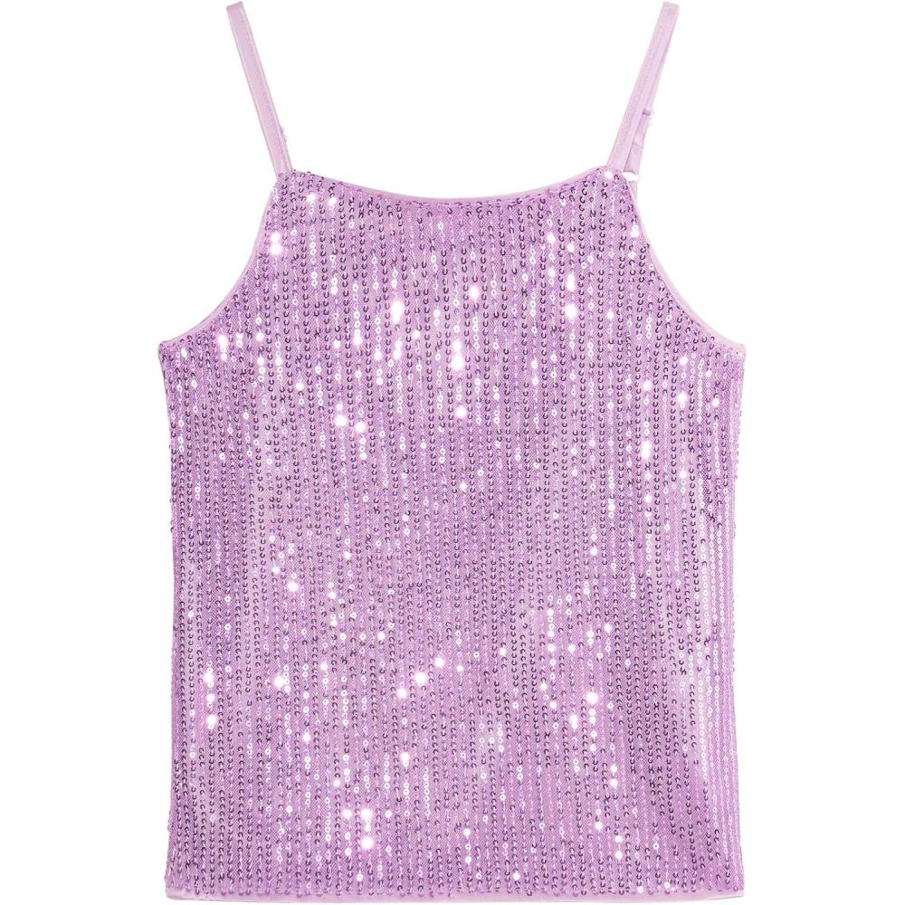 imageNoomelfish Girls Camisole Sequin Tank Tops Sparkly Glitter Cami Dance Sleeveless Shirt 512 YearsLight Purple