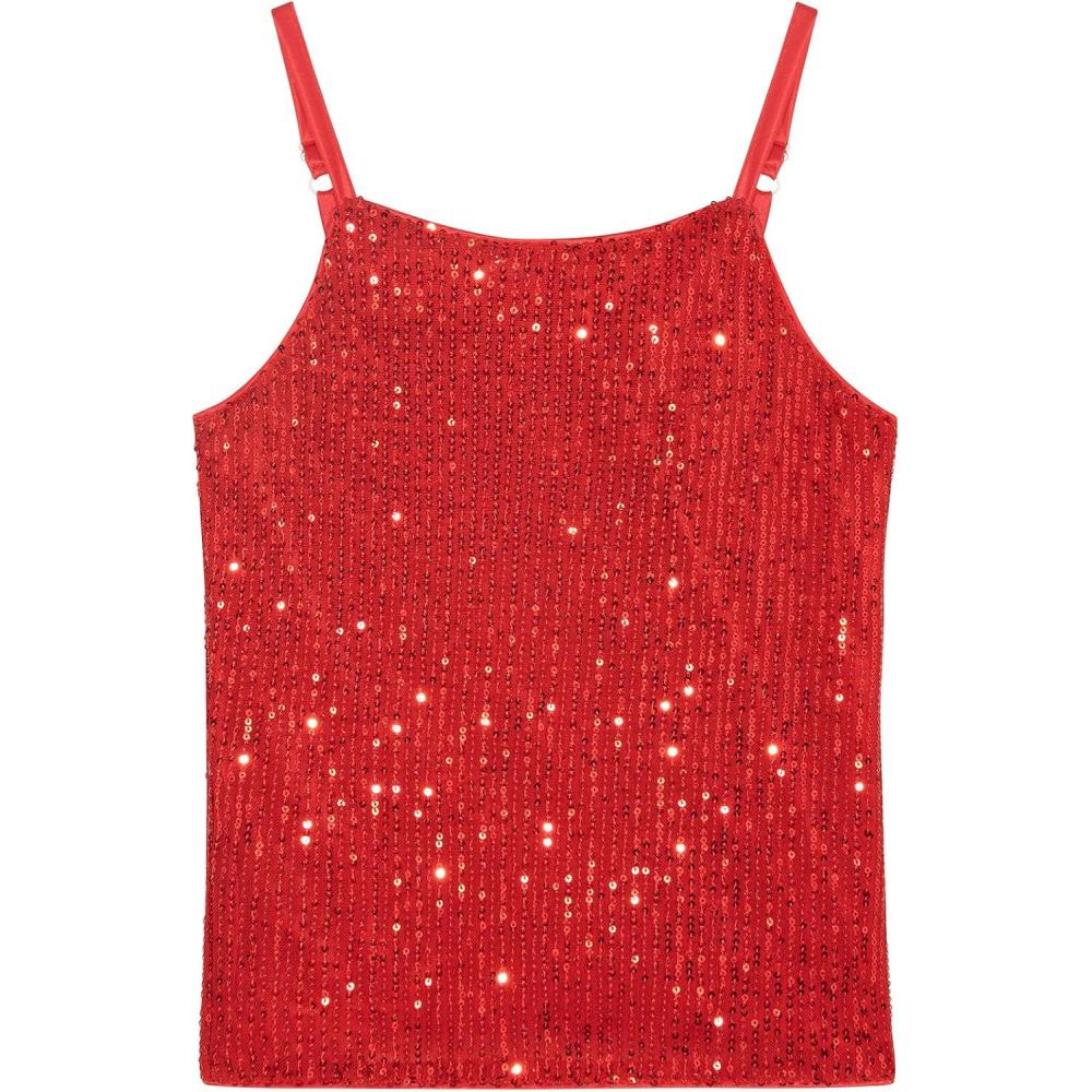 imageNoomelfish Girls Camisole Sequin Tank Tops Sparkly Glitter Cami Dance Sleeveless Shirt 512 YearsRed
