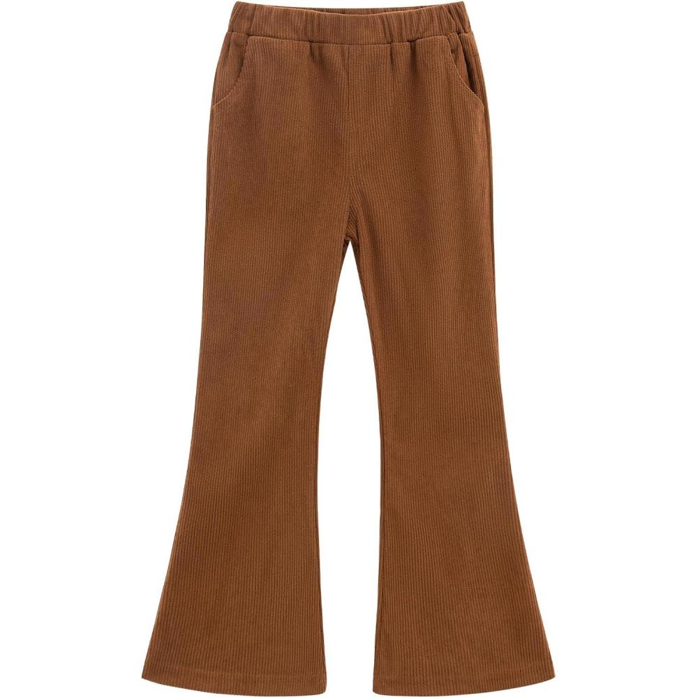 imageNoomelfish Girls Corduroy Flared Pant Fall Winter Bell Bottoms Trousers with Pockets 512 YearsBrown