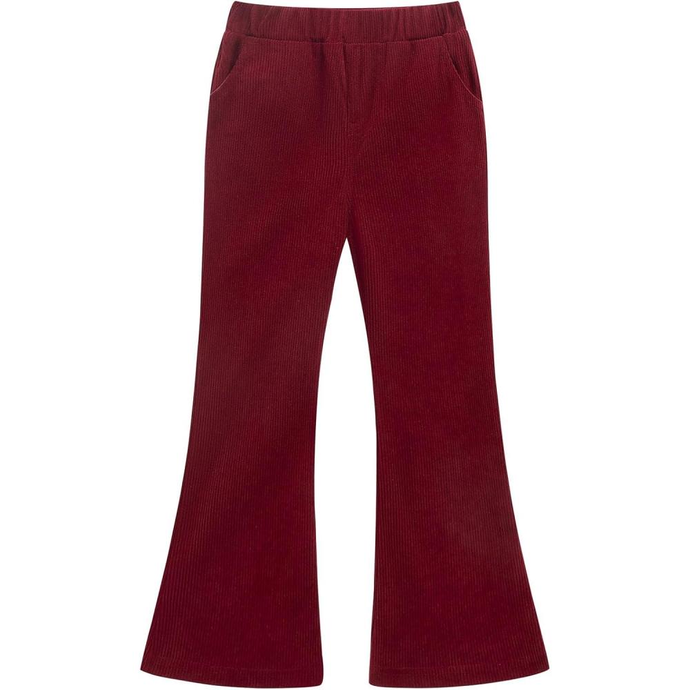 imageNoomelfish Girls Corduroy Flared Pant Fall Winter Bell Bottoms Trousers with Pockets 512 YearsBurgundy