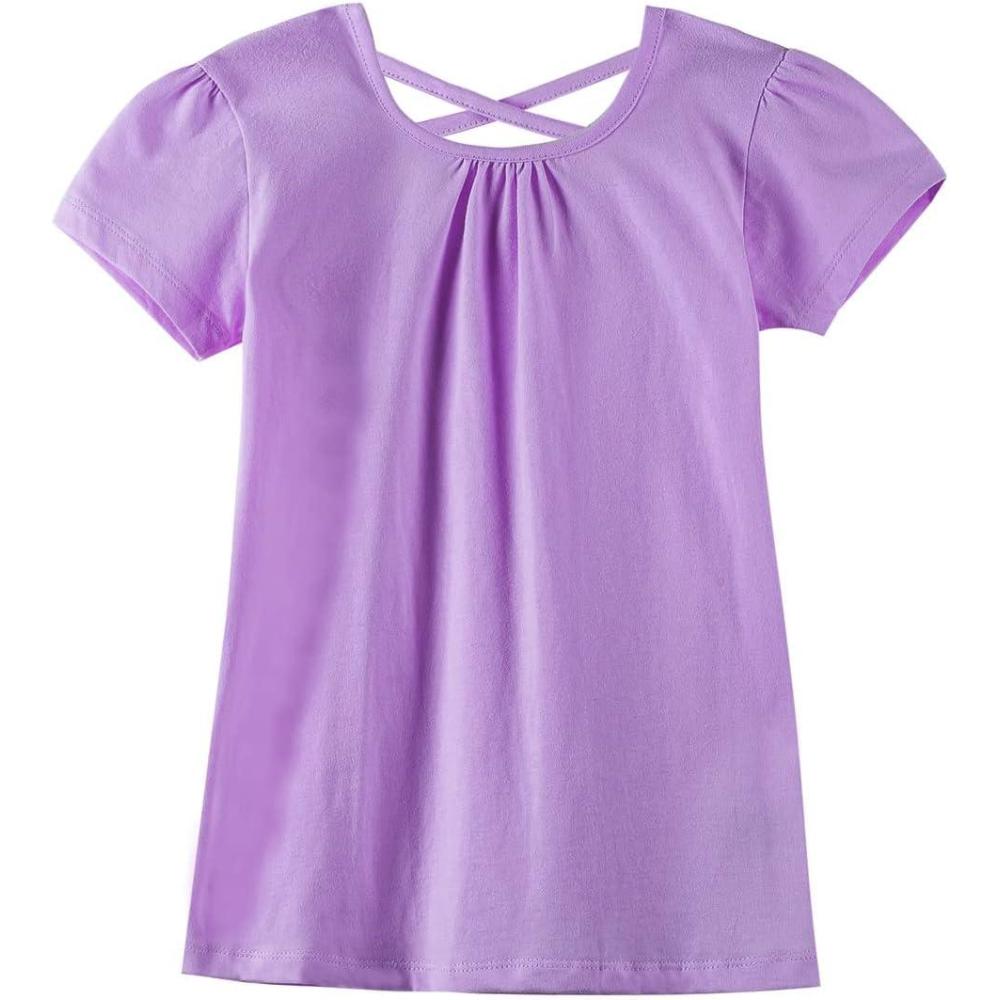 imageNoomelfish Girls Criss Cross Back TShirts Short Puff Sleeve Tee Tops 512 YearsLavender