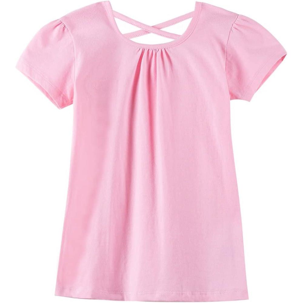 imageNoomelfish Girls Criss Cross Back TShirts Short Puff Sleeve Tee Tops 512 YearsPink